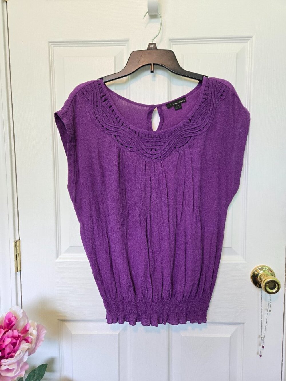 Forever 21 Purple Smocked Waist Sleeveless Blouse, sz L